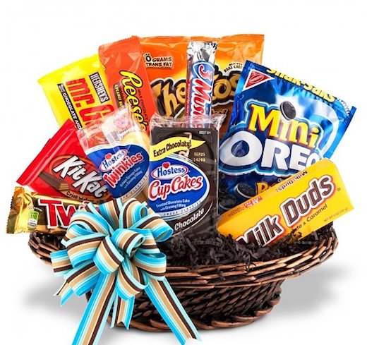 food basket with chocolates